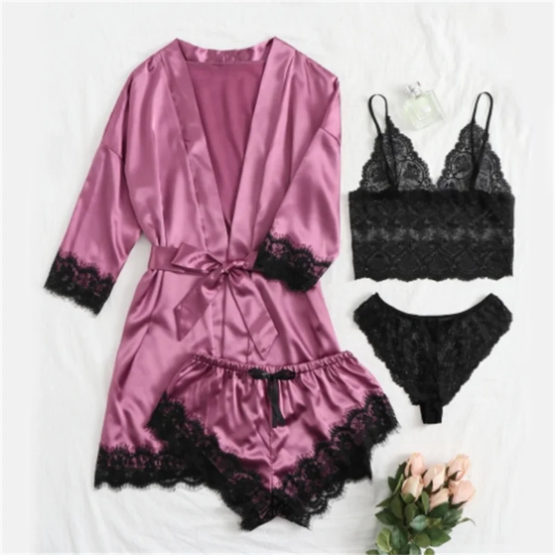 Summer Hot Selling Women's Pajamas Set Lace Four piece Sling Set Casual Comfortable Pajamas