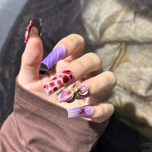 莫奈花园高级感穿戴甲 3D立体浮雕鸢尾花晕染款小众艺术感美甲