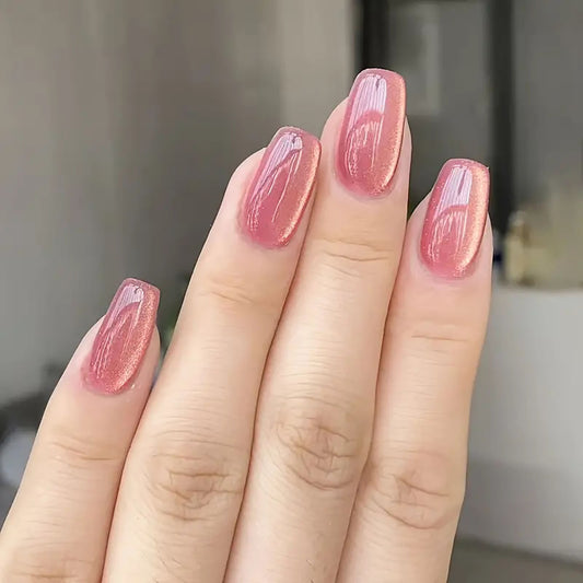 24pcs/30pcs short square ballet fake nails for women cat eyes glitter green blue purple pink shinny nail tips press on nail art
