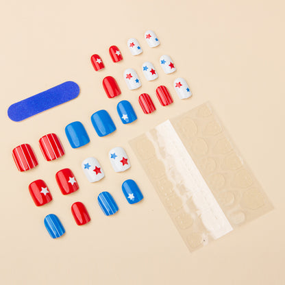 24Pcs Independence Day Glossy Square Press-On Nails | American Flag False Nail Tips