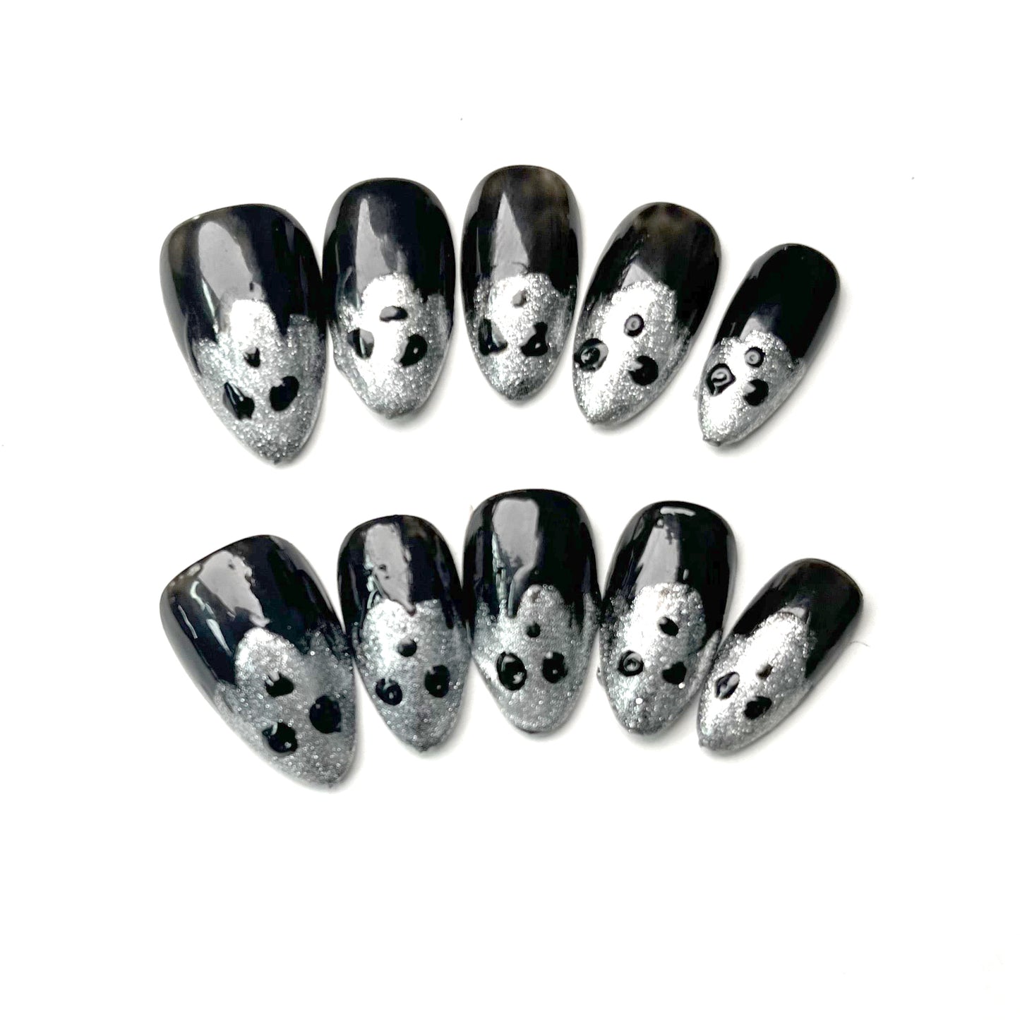 Halloween Nail Stickers, Dark Silver Ghost Nails