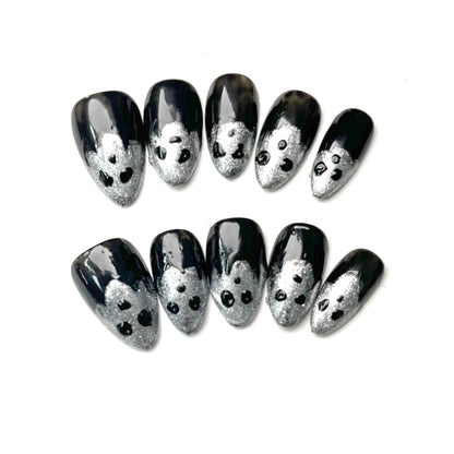 Halloween Dark Silver Ghost Nail Sticker Wearable Nails | Spooky Shiny Festive Nail Art