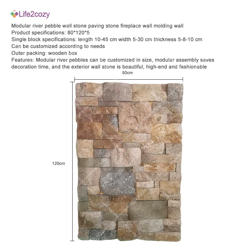 Modular river pebble wall stone paving stone fireplace wall molding wall