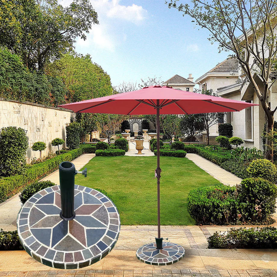 Colorful Collage Stone Round Umbrella Base | Artistic Base for Garden & Terrace Shading
