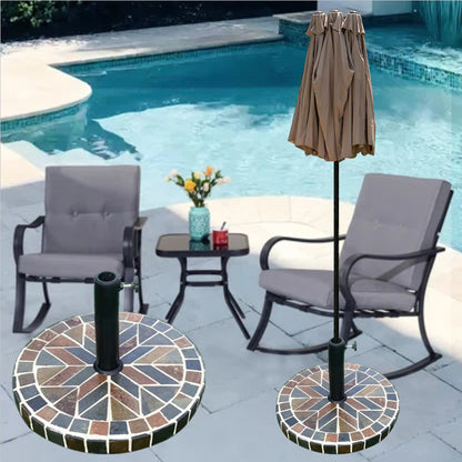 Colorful Collage Stone Round Umbrella Base | Artistic Base for Garden & Terrace Shading | Mosaic Handmade Collage Design | Patio Furniture Outdoor Furniture