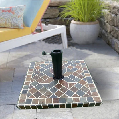 Outdoor Natural Stone Square Umbrella Base | Mosaic Handmade Collage Design | Patio Furniture Outdoor Furniture | Fashion Vintage Garden Furniture