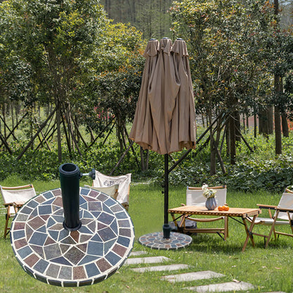 Colorful Collage Stone Round Umbrella Base | Artistic Base for Garden & Terrace Shading | Mosaic Handmade Collage Design | Patio Furniture Outdoor Furniture