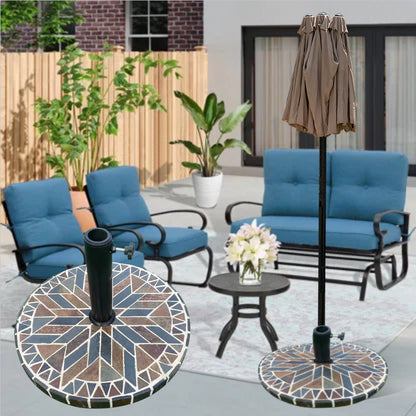 Colorful Collage Stone Round Umbrella Base | Artistic Base for Garden & Terrace Shading | Mosaic Handmade Collage Design | Patio Furniture Outdoor Furniture