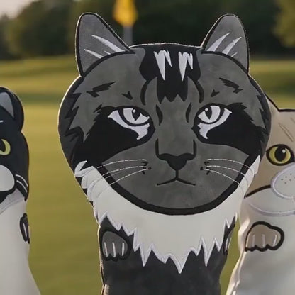 Cute Cat Embroidery Golf Headcover Driver Fairway Wood Hybrid Mallet Putter Golf Cover PU Waterproof Plush Inner Golf Protection
