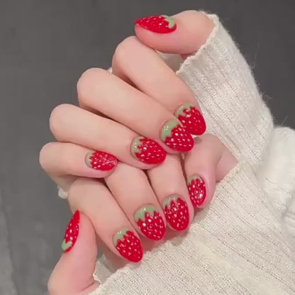 10pcs Handmade Manicure Square Press-On Nails French Pink Strawberry False Nails