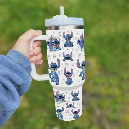 Disney Stitch Large Capacity Water Bottle Cartoon Stainless Steel Thermos Cup with Handle Double-Wall Insulated Cup Gifts