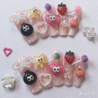 24pcs Pink Fun Decoration Fashion Handmade Nail Art Wearable Press-On Nails