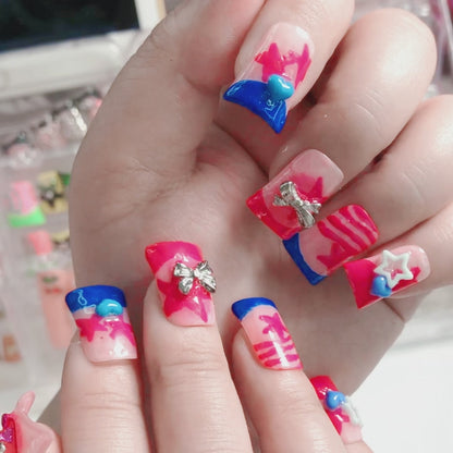 Independence Day Themed Handmade Wearable Nails | Factory Direct Sales Shiny Decor False Nails