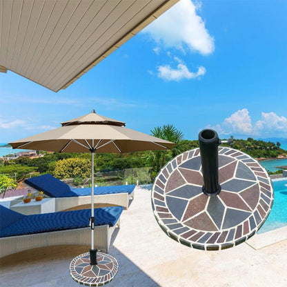 Colorful Collage Stone Round Umbrella Base | Artistic Base for Garden & Terrace Shading | Mosaic Handmade Collage Design | Patio Furniture Outdoor Furniture