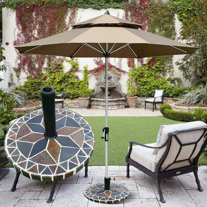 Colorful Collage Stone Round Umbrella Base | Artistic Base for Garden & Terrace Shading | Mosaic Handmade Collage Design | Patio Furniture Outdoor Furniture