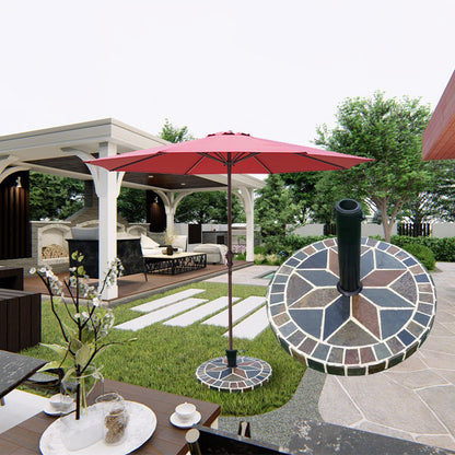 Colorful Collage Stone Round Umbrella Base | Artistic Base for Garden & Terrace Shading | Mosaic Handmade Collage Design | Patio Furniture Outdoor Furniture
