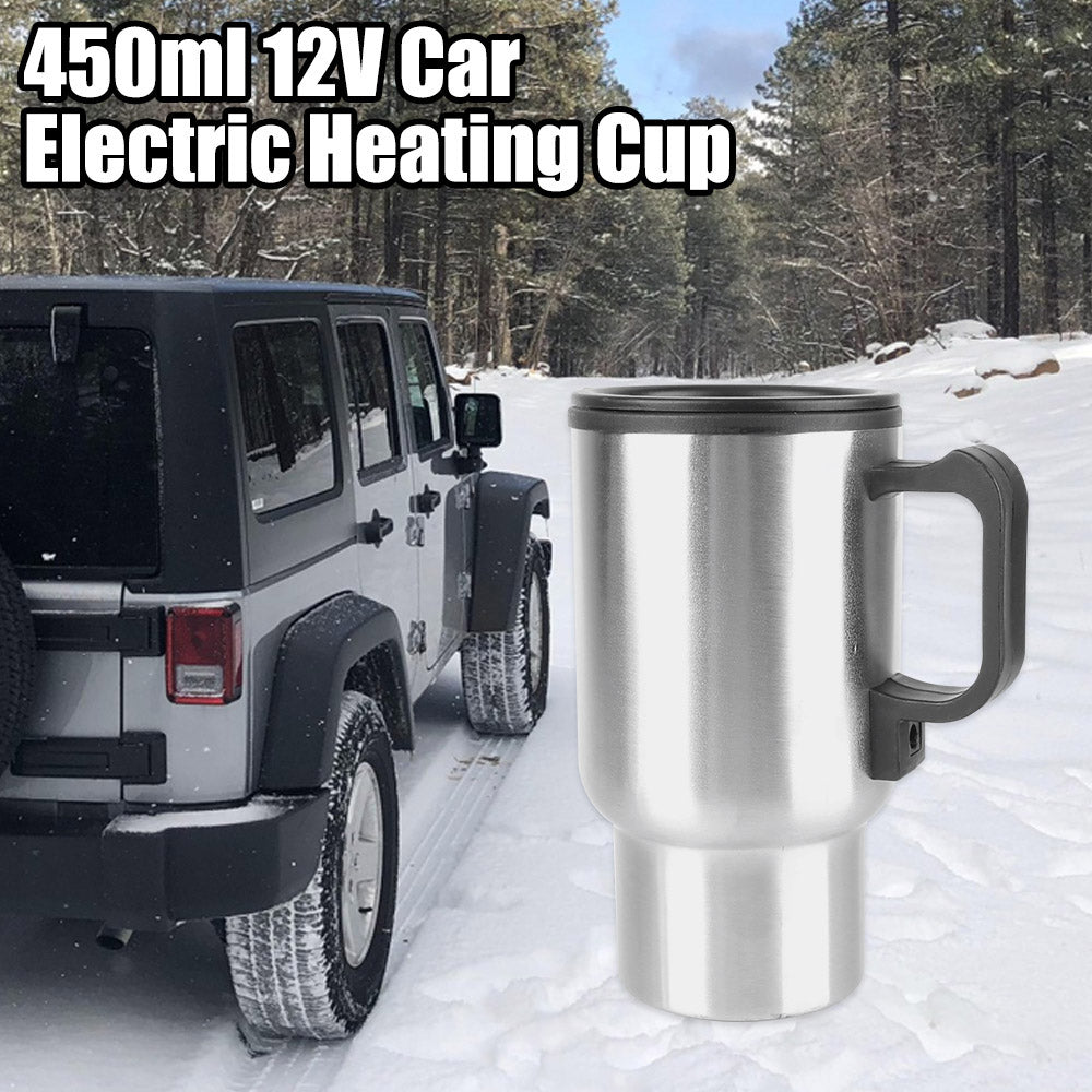 12V 450ml Electric Heating Car Kettle | Thermal Mug For Water Coffee Milk | Camping Travel Stainless Steel Vehicle Heating Cup